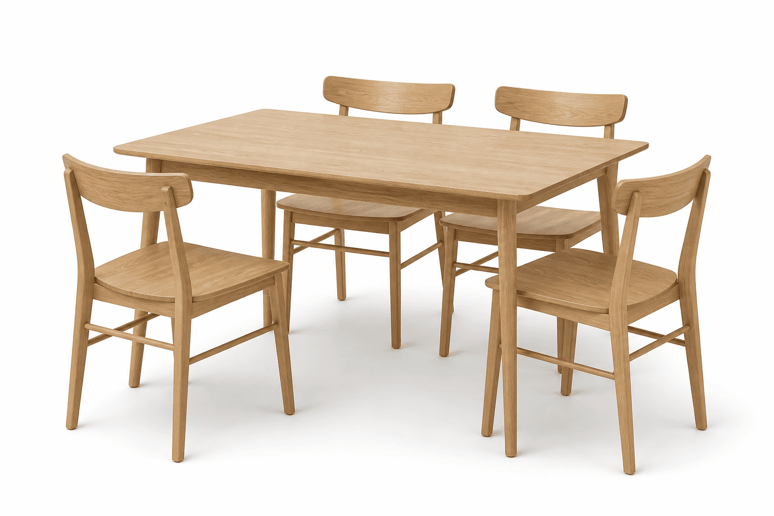 Oak dining table with four chairs
