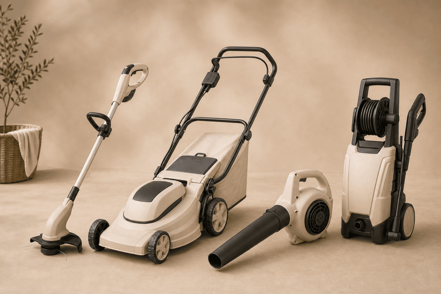 Yard care bundle: lawn mower, trimmer, blower, pressure washer