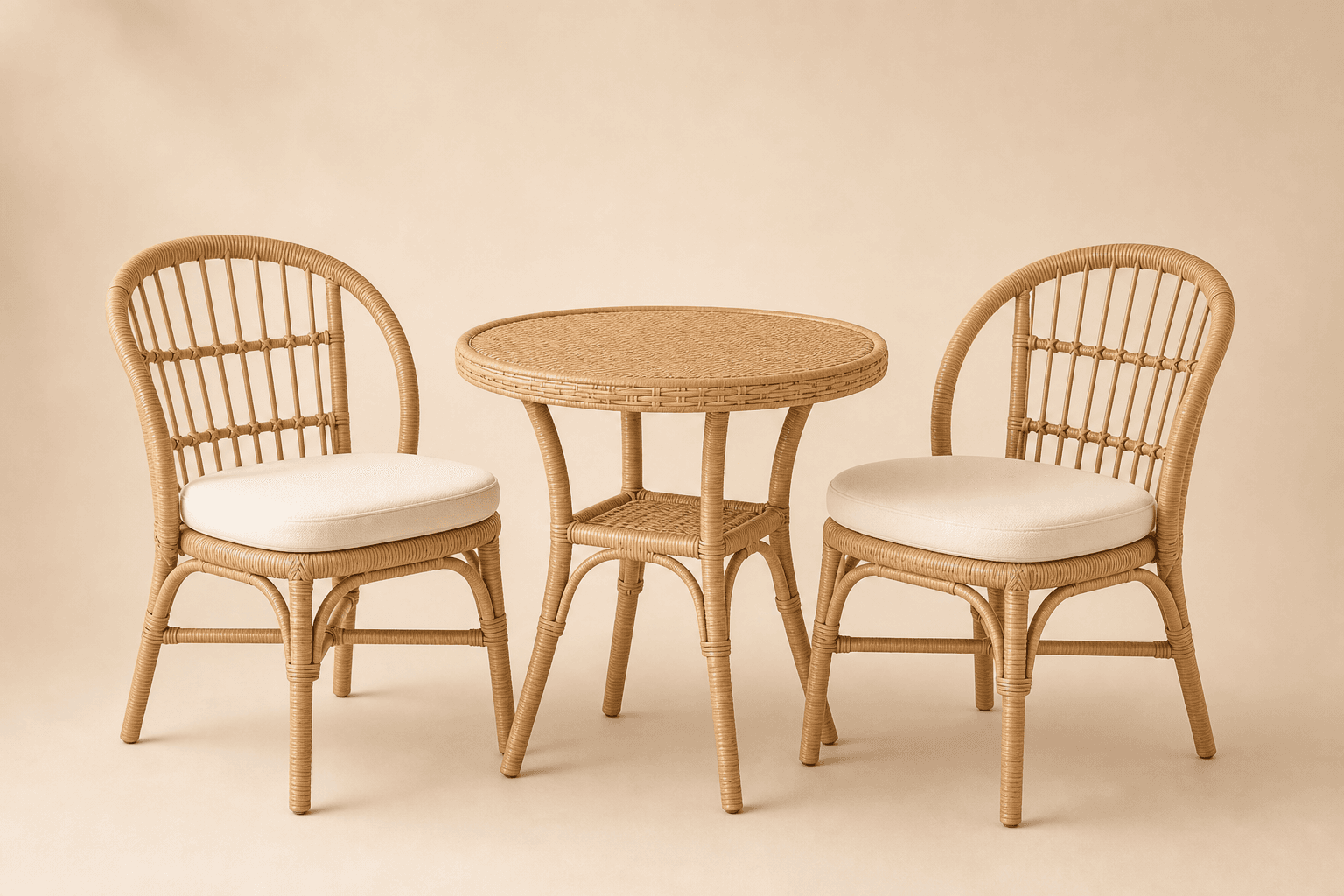 Small balcony bistro patio set on a cream background