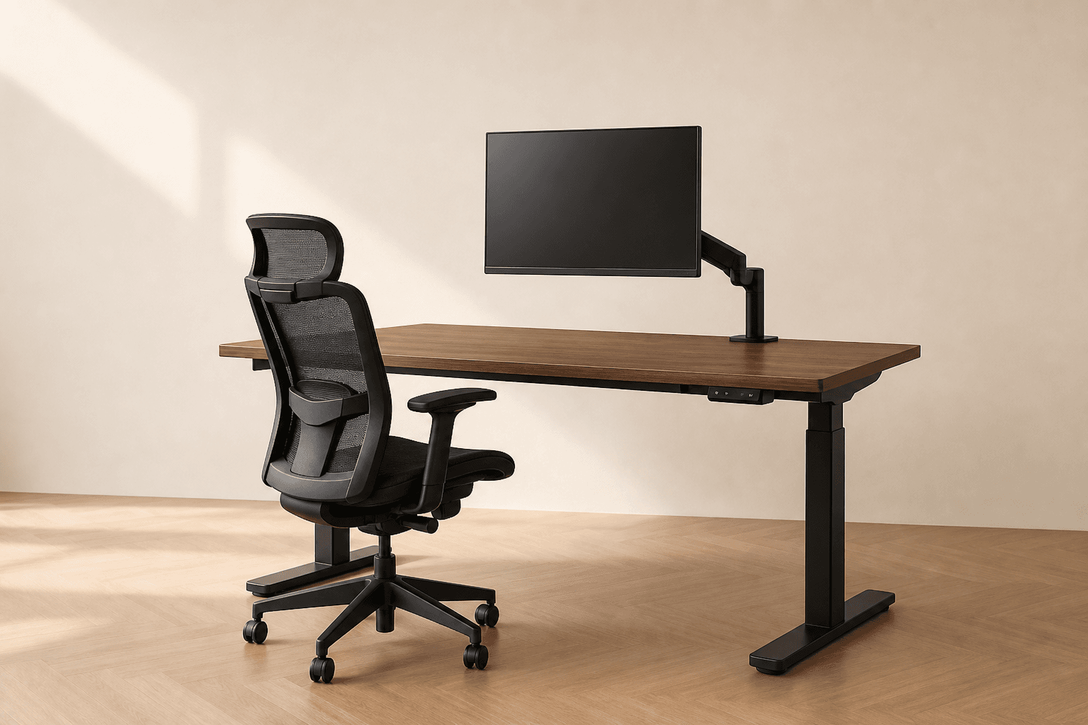 UnBuy home office: sit-stand desk, ergo chair, monitor